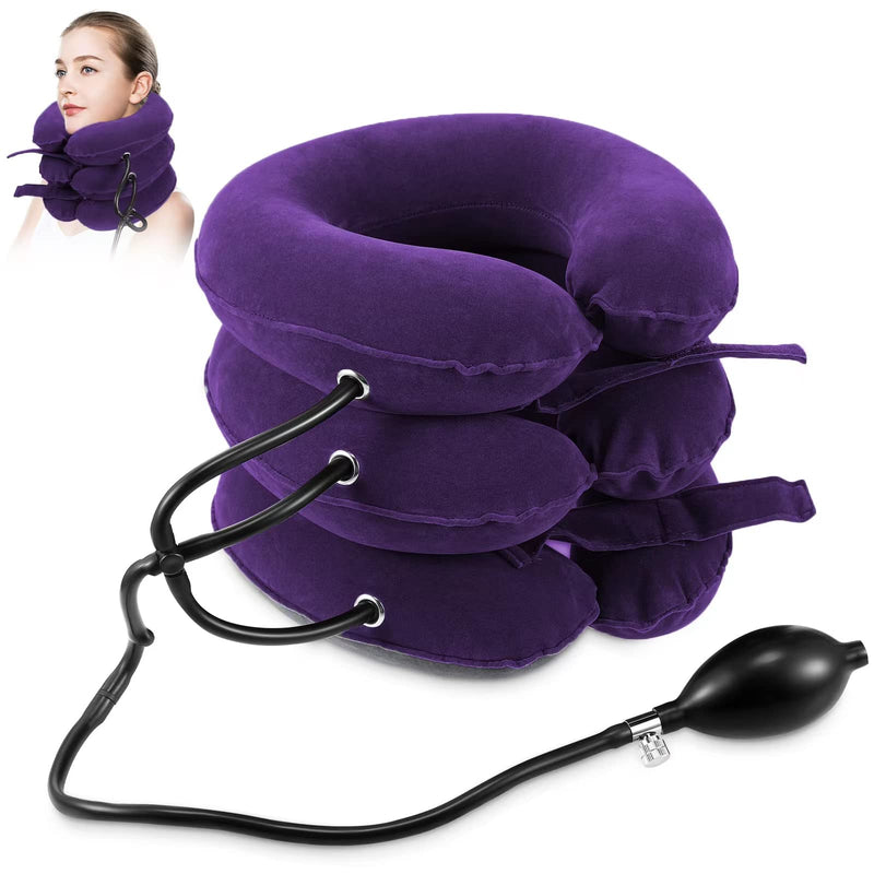 Neck Stretcher, Cervical Traction Device, Neck Traction Device, Neck Pain Relief, Adjustable Inflatable Neck Brace & Neck Stretcher Cervical Traction, Neck Decompression Home Use (Purple) Purple - BeesActive Australia