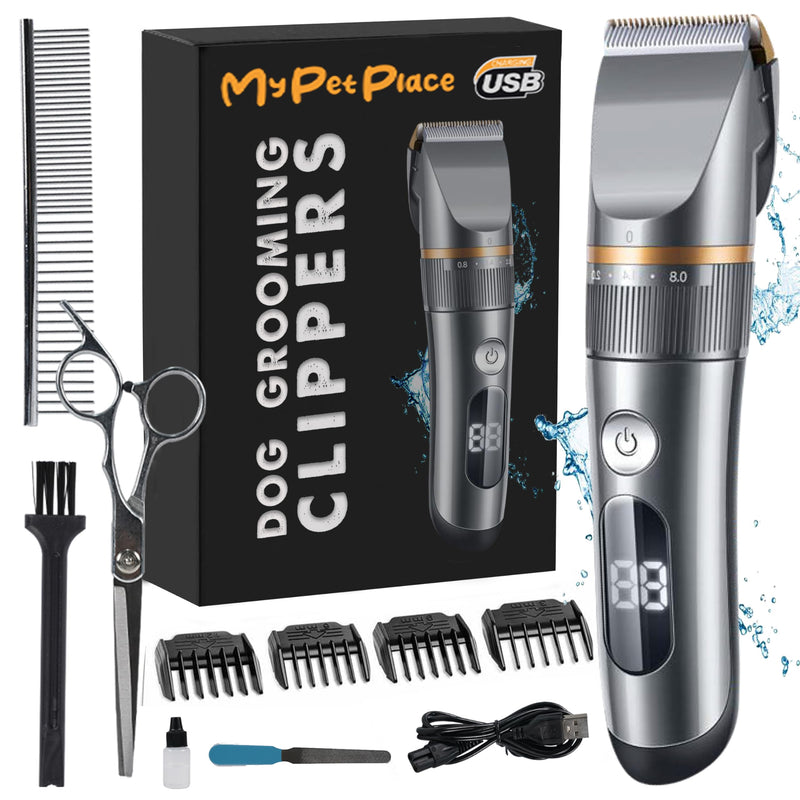 Dog Hair Clipper, Cordless Dog Hair Trimmer, Rechargeable Pet Clipper, Low Noise Waterproof, Integrated Battery Grooming Clipper for Dogs, Cats, Coats (Black) Gray Pet Trimmer - BeesActive Australia
