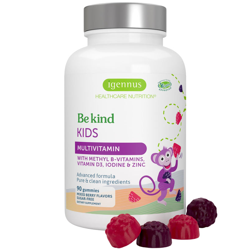 Igennus Methylated Kids Multivitamin Gummy, MTHFR, No Artificial Sweeteners or Flavors, Sugar Free, Age 4+, 90 Natural Berry Flavor Gummies from Fruit Powder, Non-GMO, Halal, Clean Label 90 Count (Pack of 1) - BeesActive Australia