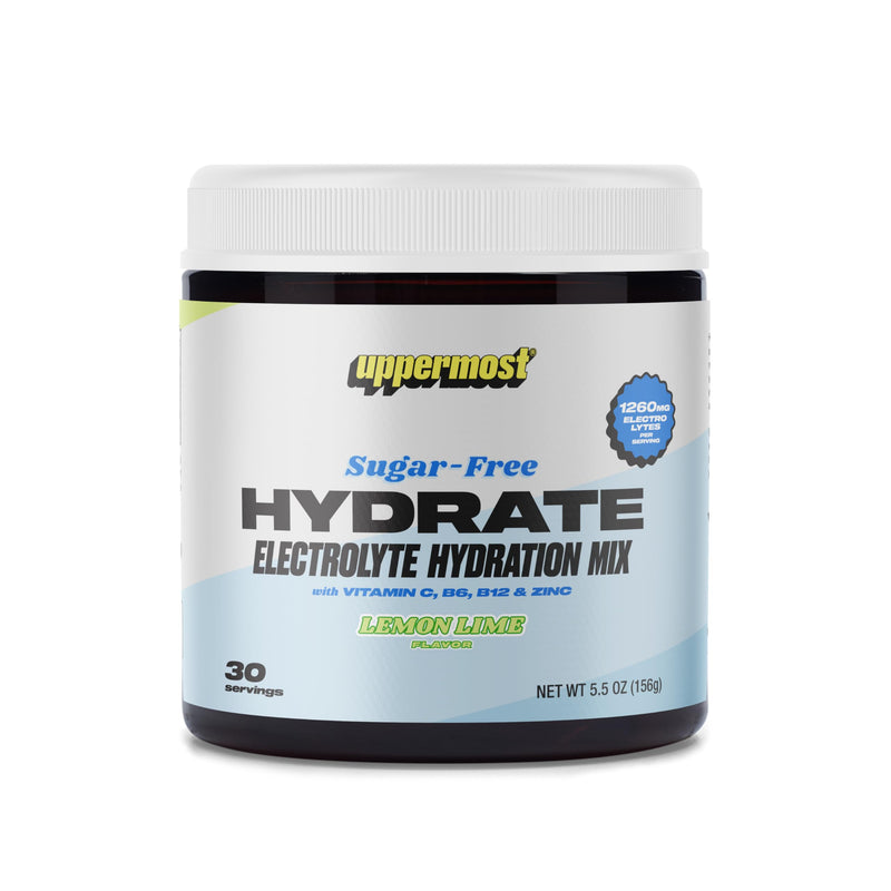 UPPERMOST Hydrate Hydration Keto Electrolytes Powder No Sugar Drink Mix - Naturally Flavored & sweetened - with Vitamin C, B6, B12 & Zinc - 30 Servings (Lemon Lime) Lemon Lime 5.5 Ounce (Pack of 1)