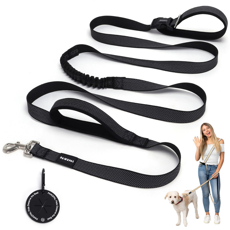 8FT-10FT Hands Free Dog Leash - Adjustable Waist/Crossbody 2-in-1 Belt with Shock-Absorbing, Traffic Handle & Reflective for Hiking, Canicross & Active Lifestyles (Black) Black Large (8–10FT) - BeesActive Australia