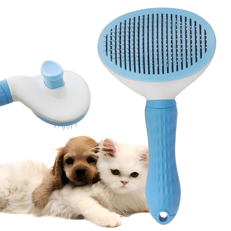cat brush with release button, indoor cat hair brush that falls off, suitable for long or short haired cats, cat beauty brush for kittens, cat comb, rabbit massage to remove loose fur (Blue) Blue - BeesActive Australia