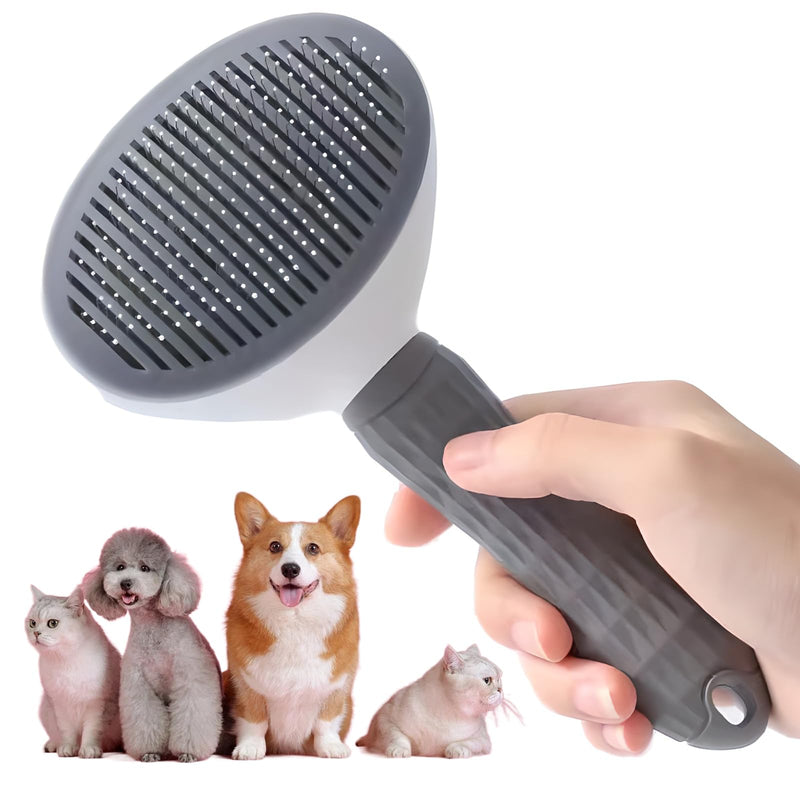 cat brush with release button, indoor cat hair brush that falls off, suitable for long or short haired cats, cat beauty brush for kittens, cat comb, rabbit massage to remove loose fur Grey - BeesActive Australia