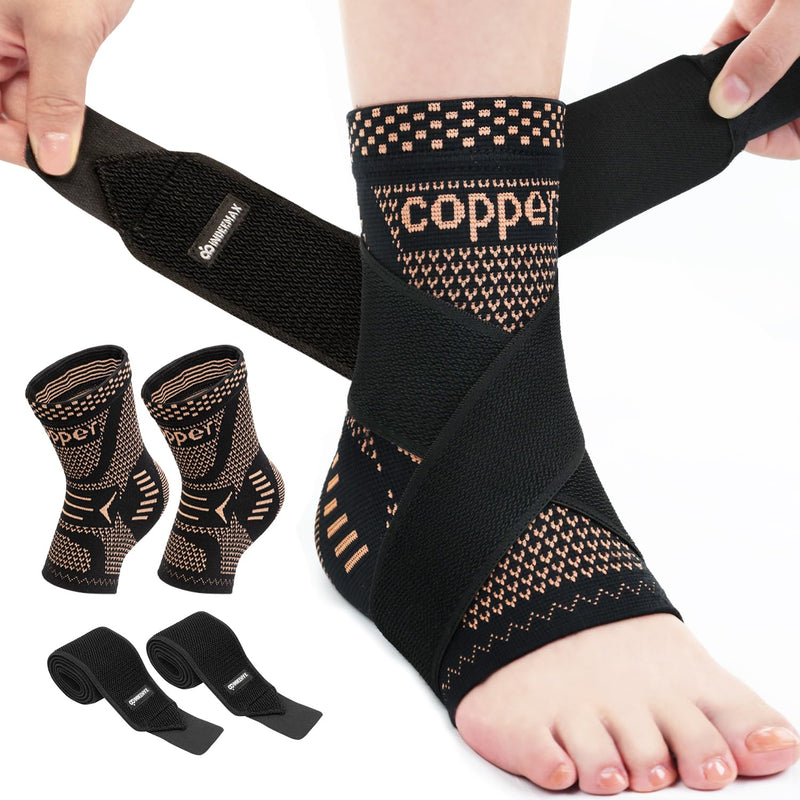 INDEEMAX Ankle Brace for Women & Men, Ankle Compression Sleeve Support Copper Infused Ankle Brace for Sprained Ankle, Plantar Fasciitis Sports, Achilles Tendonitis Pain Relief, Copper Black, M Medium - BeesActive Australia