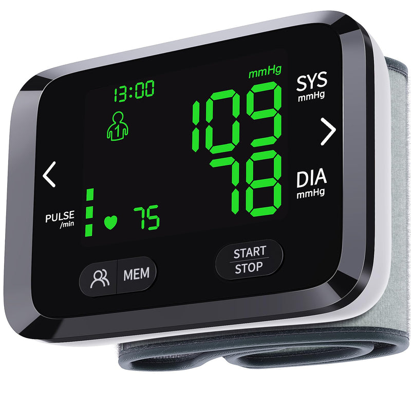 Blood Pressure Monitor Wrist Automatic BP Machine Adjustable Cuff 198 Memory Readings Large Backlit LCD Display with Carrying Storage Bag for Home Use, Medium, Black - BeesActive Australia