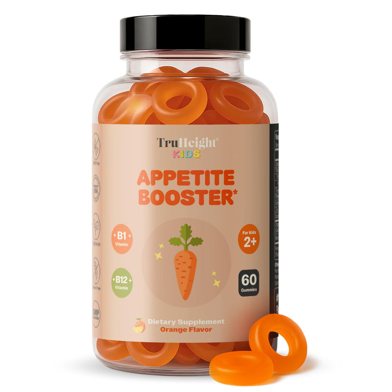 TruHeight Kids Appetite Booster Gummies (Orange, Ages 2+) All Natural Toddler & Kids Appetite Stimulant to Eat More - Weight Gain Supplements - Vitamins for Underweight Children - Picky Eater Vitamin 60 Count (Pack of 2)