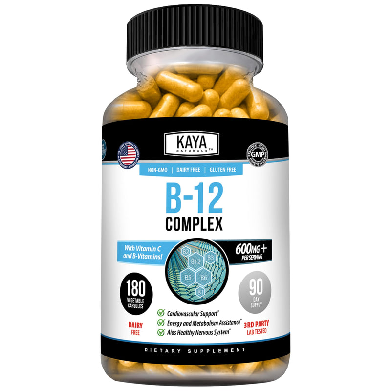 Kaya Naturals B-12 Complex Multivitamin for Women & Men, 180 Count | Energy and Metabolism Booster, With Biotin, Choline, Inositol, Folate and Vitamin C 180 Count (Pack of 1)