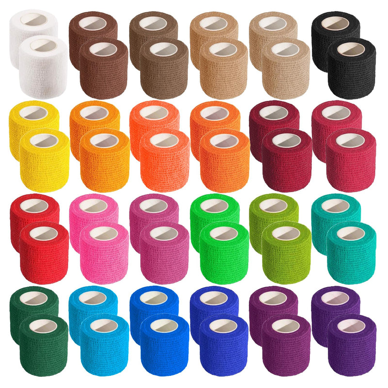 48 PCS Self Adhesive Bandage Wrap 2" X 5 Yards Elastic Cohesive Bandage Wrap Bandage Wrap Rolls Elastic Self-Adherent Tape for Stretch Athletic, Sports, Wrist, Ankle Colorful - BeesActive Australia