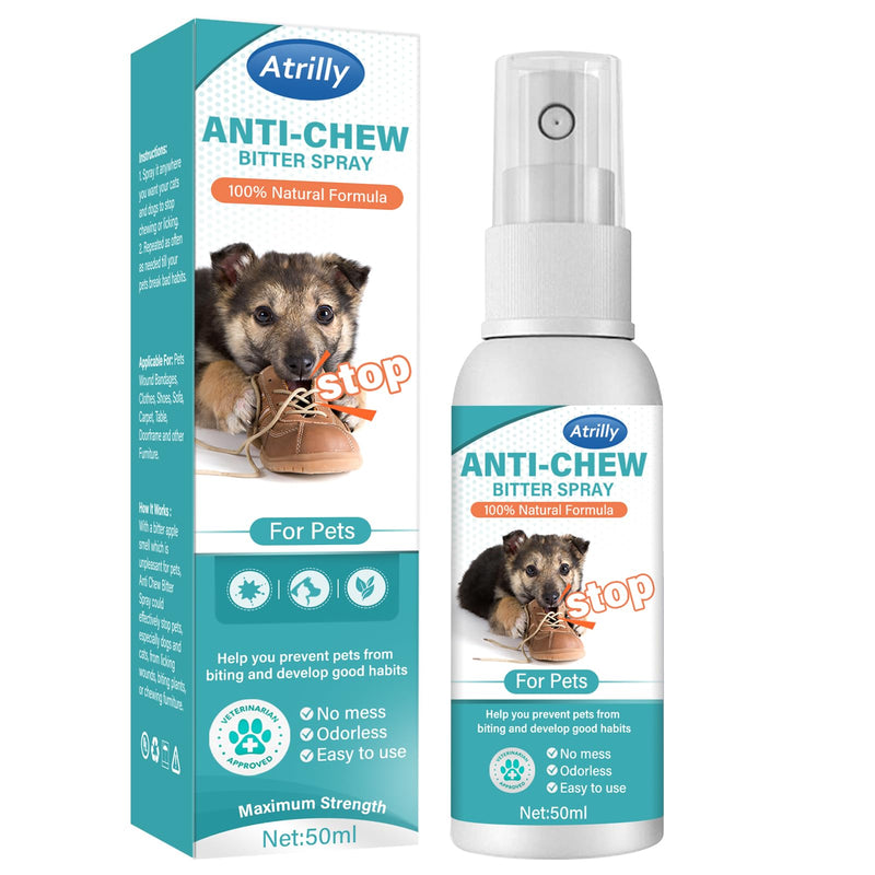 Bitter Spray for Dogs to Stop Chewing, No Chew Spray for Dogs, Pet Corrector Spray for Dogs Behavior Training, No Chew Licking of Fur, Bandages, Shoes, Wounds & Furniture, Indoor & Outdoor 68.0 Grams