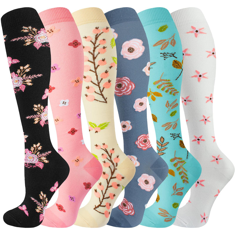 cerpite Compression Socks for Women & Men 6 Pairs Knee High Compression Socks 20-30 mmhg Best for Running,Nurse,Travel Large-X-Large Assorted - 17