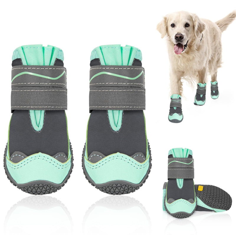 SlowTon Dog Shoes for Large Small Medium Dogs - Waterproof Dog Boots for Summer Hot Pavement, Paw Protector for Outdoor Walking Winter Snow, Anti-Slip Rubber Dog Booties for Hard Floor (Green Gray, 8) D-Green Waterproof #8 (Width 3.0 inch) for 74-91 lbs - BeesActive Australia