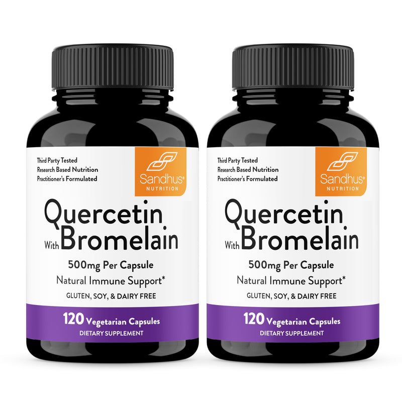Quercetin with Bromelain 500mg Supplement Capsules 1000mg Per Serving 240Ct | 500mg Combination Supplements 2400 GDU/g Gluten-Free Natural 120 Servings and Encapsulated in USA By Sandhu's 120 Count (Pack of 2)