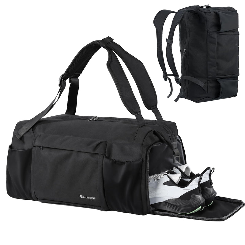 Gym Bag for Men with Shoes Compartment and Wet Pocket Convertible Duffle Bag and Gym Backpack Waterproof Sports Bags for Men with 2 Bottle Holders Multipurpose Weekender Overnight Bag -Black Black Large - BeesActive Australia