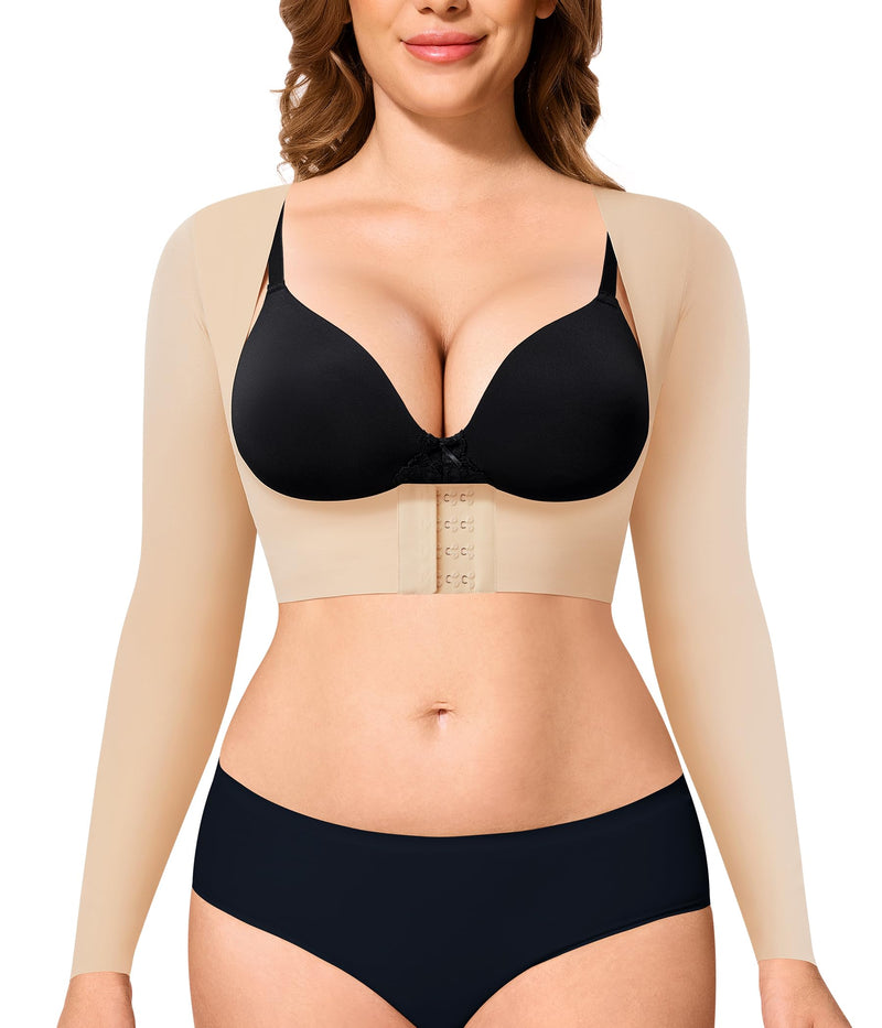 YERKOAD Arm Shapers for Women Flabby Arms Post Surgery Compression Sleeves Arm Faja Front Closure Shapewear Tops Medium Beige