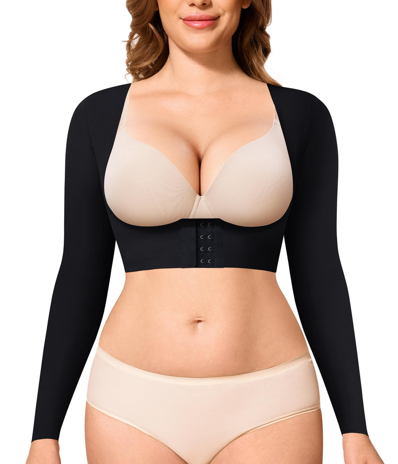YERKOAD Arm Shapers for Women Flabby Arms Post Surgery Compression Sleeves Arm Faja Front Closure Shapewear Tops X-Large Black - BeesActive Australia
