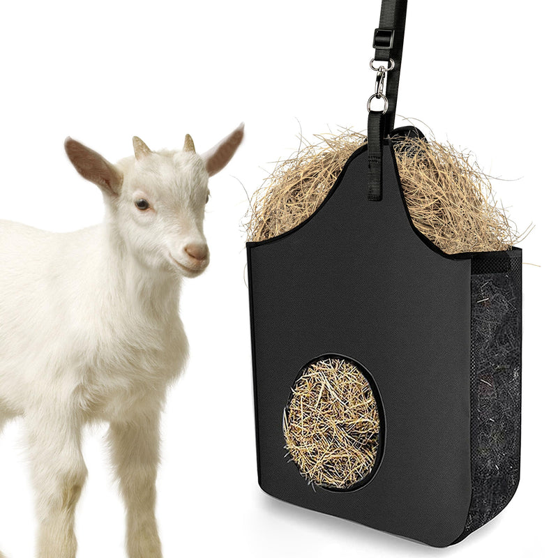 INKNOTE Hay bag Hanging goat feeder tote bag Feeder hay slow Premium oxford cloth with metal ring and adjustable strap for horses donkeys cows alpacas ostriches or other animals(Black) black-1 - BeesActive Australia
