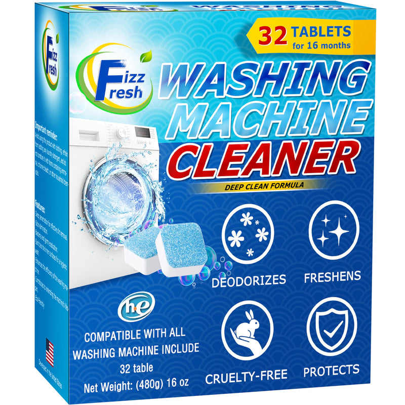 Washing Machine Cleaner Tablets 32-Pack - Deep Cleaner Descaler for Front Load or Top Load Washer - Clean Inside Drum, Tub seal & other Parts Descaler & septic safe - BeesActive Australia