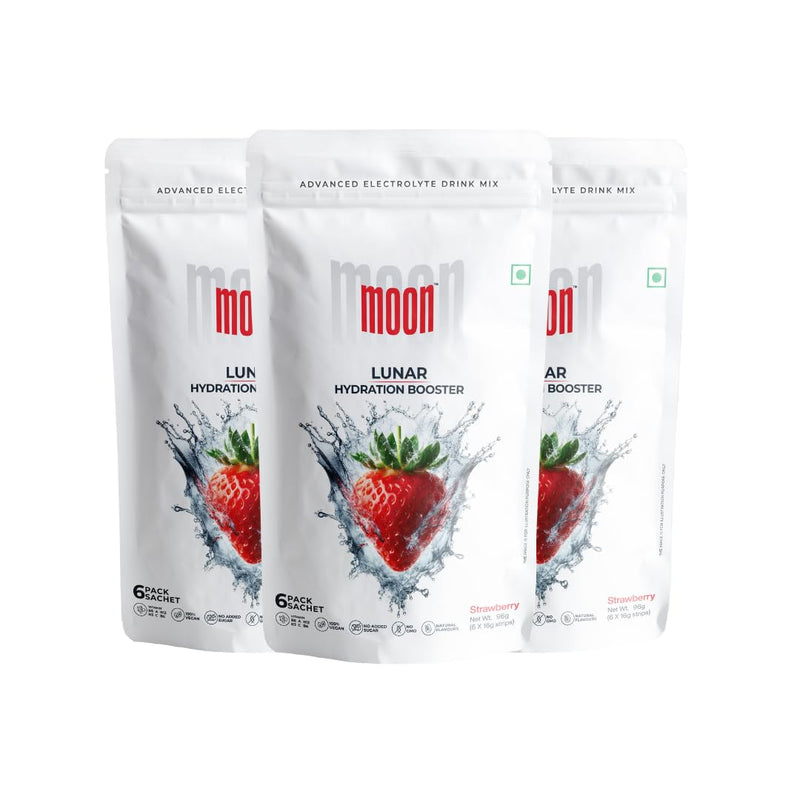 MOON Lunar Strawberry Hydration Booster Energy Drink Mix Natural & Healthy Electrolytes Mix Instant Daily Hydration & Energy Boost Post Workout Energy Powder Pack of 3(16g X 18 Sachets) 10.16 Ounce (Pack of 1)