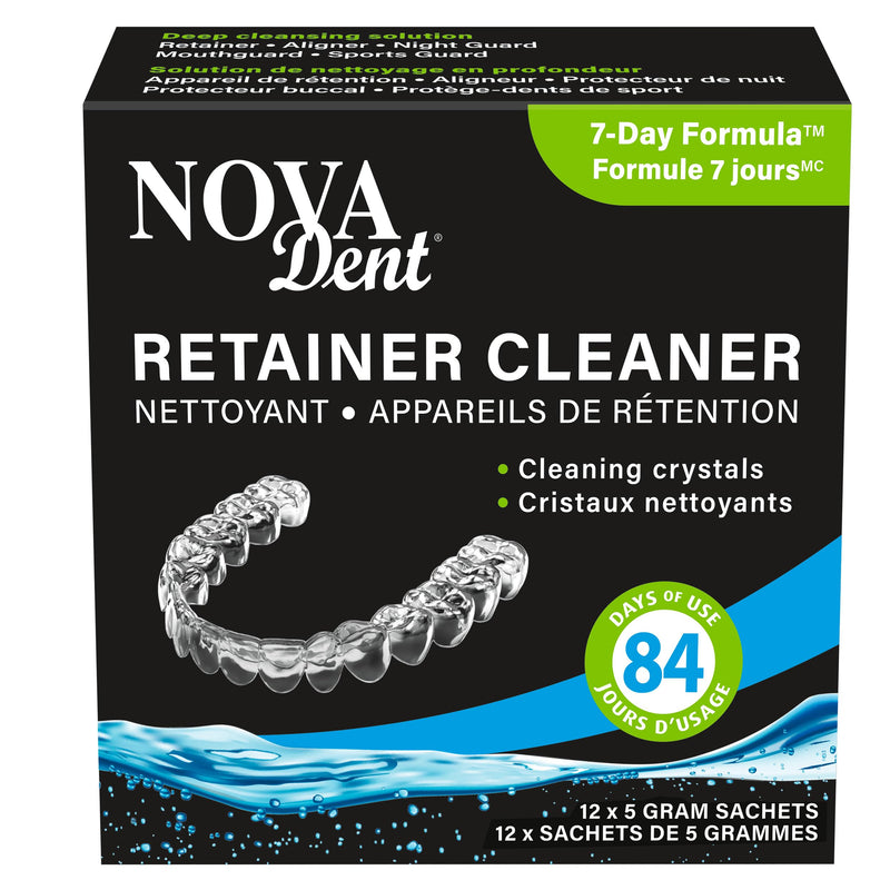 Novadent Retainer Cleaner – For Aligner, Night Guard, Mouthguard, Sports Guard - 84-Day (12 sachets) 12 Count (Pack of 1)