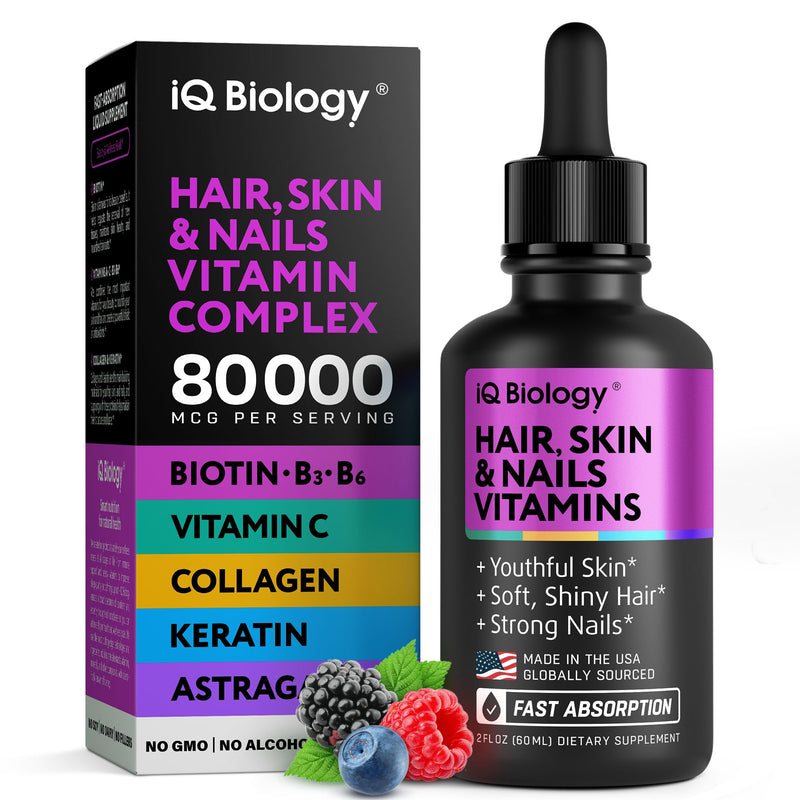 Liquid Biotin 5000mcg Drops ‚Äì 80,000mcg Hair Growth Vitamins with Astragalus Collagen & Keratin, Extra Strength Hair Skin and Nails Vitamins - Biotin and Collagen Supplements for Women & Men - 2 fl oz