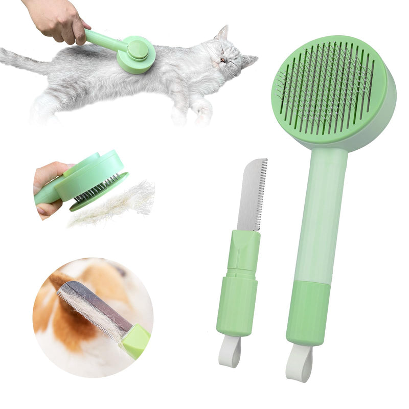 2-in-1 Grooming Brush: Hair Remover Brush and Deshedding Brush, for Indoor Long Haired Cats and Shedding Cats and Dogs, Quick to Clean and Washable, Easy Storage Suspension (Green) Green - BeesActive Australia