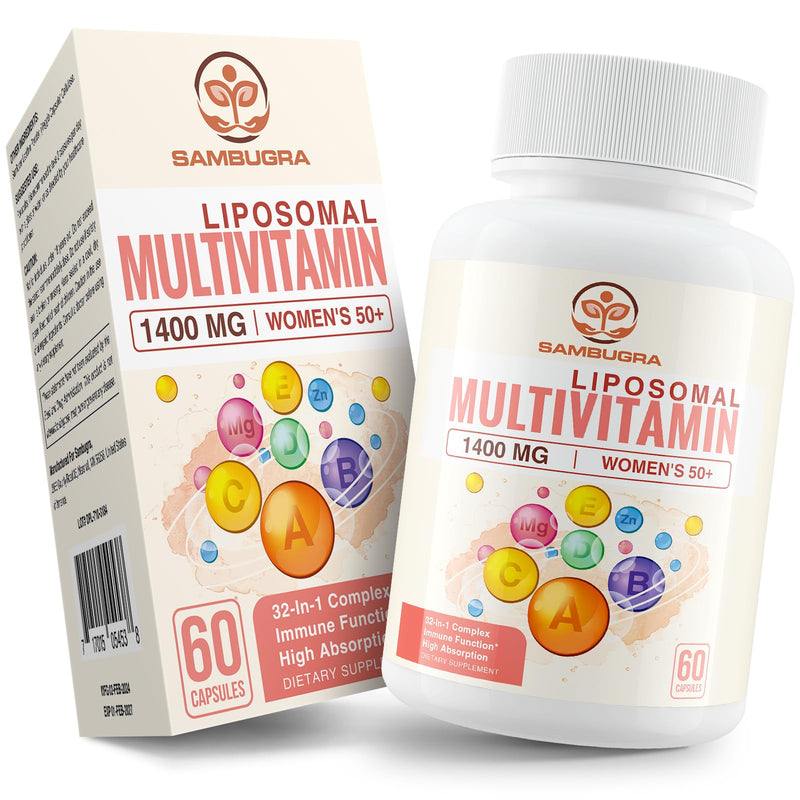 Sambugra Liposomal Multivitamin for Women 50+ - Women Daily Multivitamin with 32 Ingredients, CoQ10, Vitamins C, B, D, E for Cardiovascular & Bone Health Support - Iron-Free (60 Capsules) 60 Count (Pack of 1)