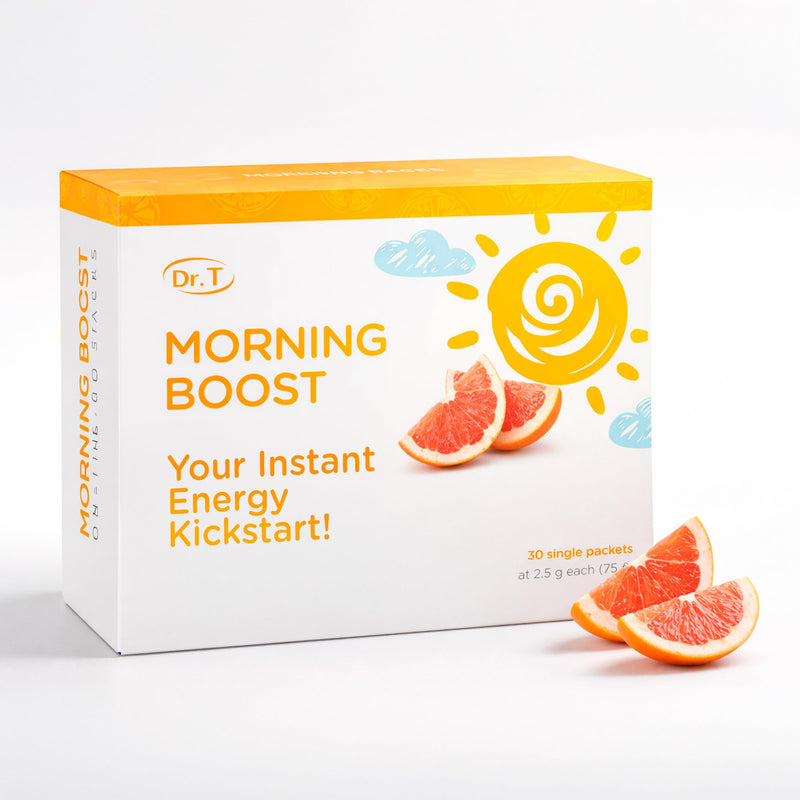 Dr. T On-the-go Packs Morning Boost Formula, Grapefruit, 30 Packs | No Water Needed, Direct-to-Mouth, Vitamins C, B6, B12 & Camu-Camu Extract, Supports Focus, Energy & Well-Being