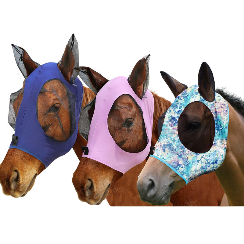 Harrison Howard Superior Comfort Breathable 3-piece Fly Masks Stretchy Fitting Soft on Skin with Forelock Opening Set 1 L Style2 - BeesActive Australia