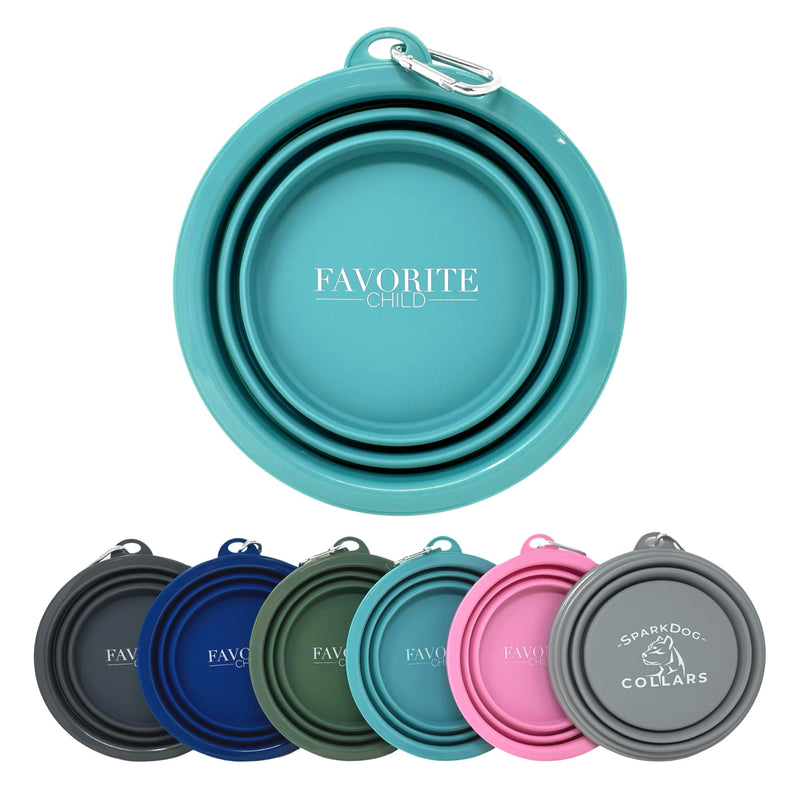 SparkDog Collar Collapsible Silicone Travel Pet Bowl -Premium Quality, Food Grade Silicone, Reinforced Rim, Large for Travel, Hiking, Adventure, Dog or Cat (Aqua-Favorite Child, 34oz/1L) Aqua-"Favorite Child" - BeesActive Australia
