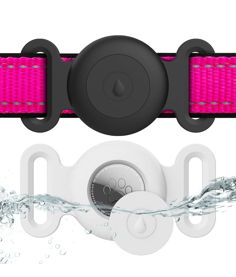 Airtag Dog Collar Holder [2 Pack] Waterproof Dog Airtag Holder, Silicone Ultra-Durable, Lightweight, Full Body Covered Anti-Lost Protective Apple Air Tag Holder for Pet Collar (Black & White) Black & White - BeesActive Australia