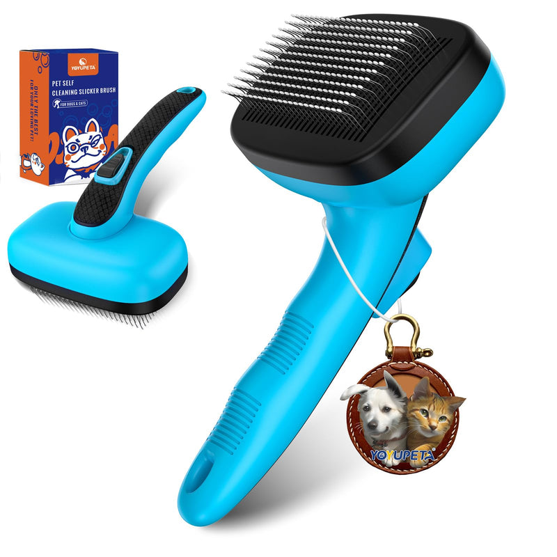 Dog Self Cleaning Slicker Brush for Shedding, Ideal for Short Long Haired Dogs, Including Cat. Removes Loose Fur, Undercoat, Mats, Tangled Hair. Suit for Small Medium Large Animal, Blue - BeesActive Australia