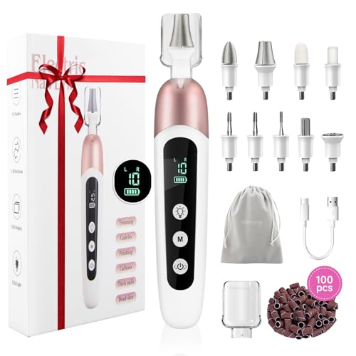 Electric Nail File Set, 9 in 1 Professional Manicure and Pedicure Kit, Cordless Nail Drill for Feet, LCD Display 10 Speeds Electric Nail Drill Machine, Hand Foot Care Tool 1 Pack