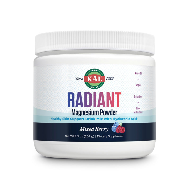 KAL Radiant Magnesium Powder, Mixed Berry, 7.3 oz | Skin, Antioxidant & Relaxation Support, Magnesium Citrate, Hyaluronic Acid, Vitamin C, 60 Servings, Sugar Free & Lab Verified