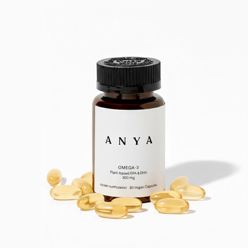 ANYA Vegan Omega-3 with DHA & EPA, 300 mg, Non-GMO Supplement | 300 mg DHA & EPA omega-3 supplement. Vegan, non-GMO, gluten-, soy-, and dairy-free with clean ingredients Omega 3