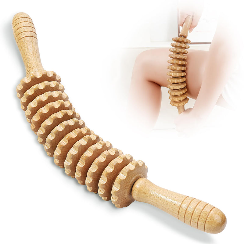 Wood Massage Roller Wood Therapy Massage Tools Body Roller Cellulite Roller Fascia Blaster Wooden Massager for Lymphatic Drainage, Maderoterapia, Pain Relief(Curved) Curved
