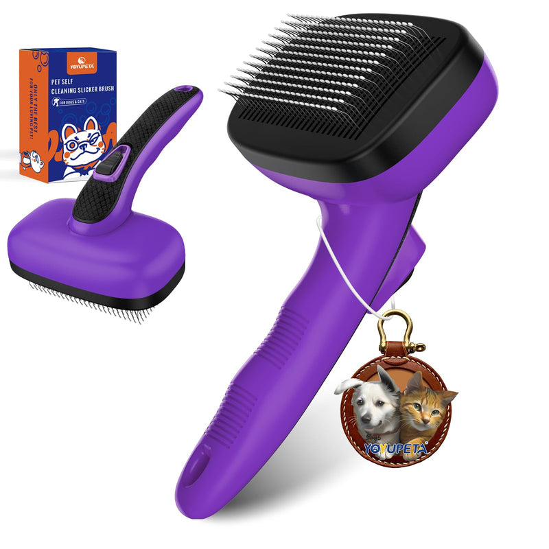 Dog Self Cleaning Slicker Brush for Shedding, Ideal for Short Long Haired Dogs, Including Cat. Removes Loose Fur, Undercoat, Mats, Tangled Hair. Suit for Large Medium Small Animal, Purple - BeesActive Australia