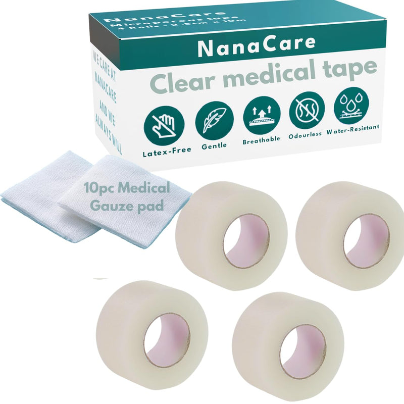 Hypoallergenic Transparent Surgical Tape 1 inch x 10yd |4 Rolls Waterproof,Clear| Medical Tape for Skin, Dressings and Face| First Aid Bandage Tape for Sensitive Skin - BeesActive Australia