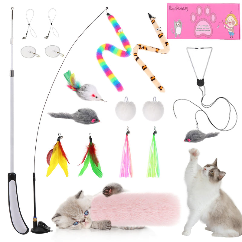4-in-1 Interactive Cat Feather Toys Durable Retractable Fishing Pole Cat Toy Enhanced Suction Cup Cat Catnip Toy 14 Wand Replacement Door Hanging Cat String Toy for Bored Indoor Kitten 4-in-1 Cat Toy Set - BeesActive Australia