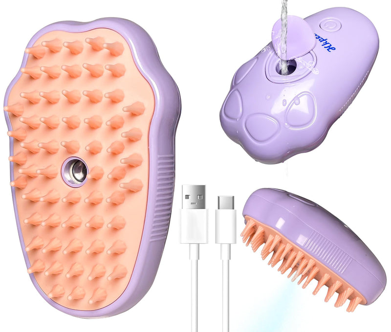 Pet Steam Brush for Cats and Dogs - Easy to Clean Grooming Tool for Pet Spa, Water Brush with Steam Technology - Perfect for Cat & Dog Hair Removal (N Purple) - BeesActive Australia