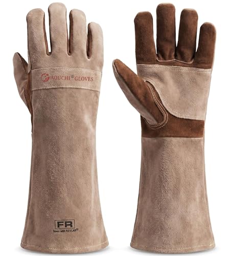 Welding Gloves -Long Sleeve Fireproof and Heat Resistant 15IN M Brown 1 Pair Medium