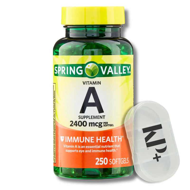 Spring Valley Vitamin A, Vitamin A Supplement, 2400 mcg, 250count, Vitamin A Softgels Bundle with Pill Case - BeesActive Australia