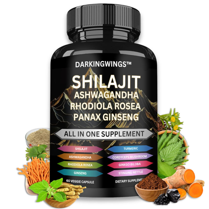 8-in-1 Shilajit 9000 Panax Ginseng 1500MG Ashwagandha 2000MG Rhodiola Rosea 1000MG, Turmeric 500MG, Gingko Biloba 500mg, Stinging Nettle 250MG, Cordyceps Mushroom 500mg for Full Body Power - BeesActive Australia