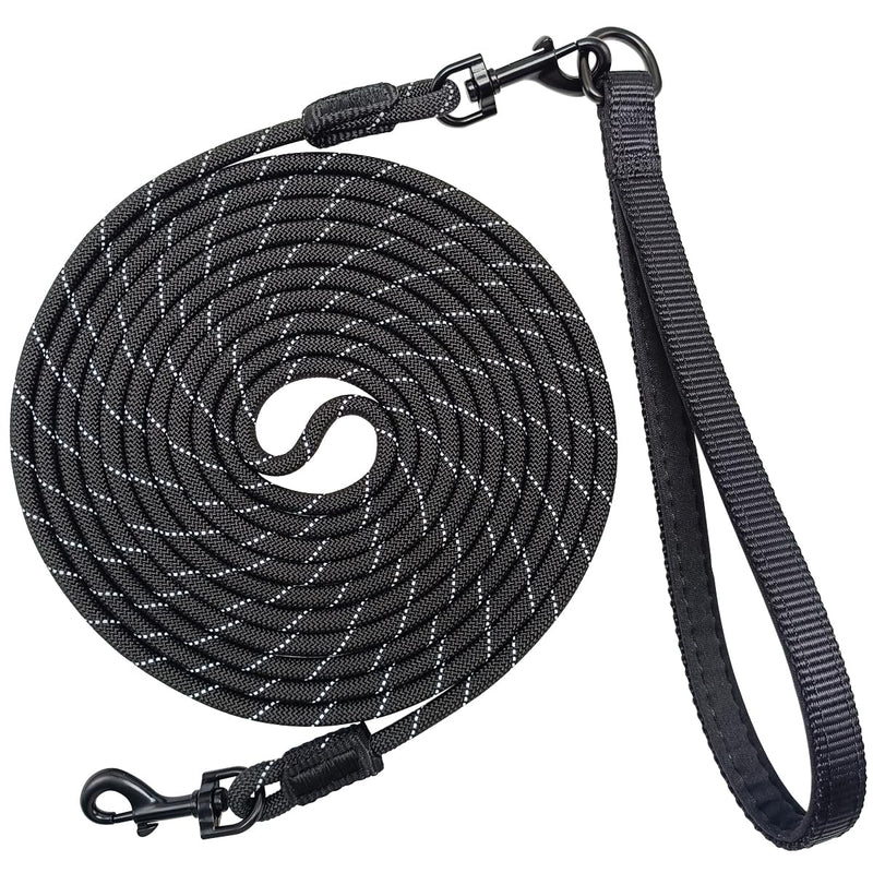 Long Leash for Small Dogs, 8FT/12FT/20FT/30FT/50FT/65FT/75FT/100FT Reflective Rope Training Lead Removable Padded Handle, Double Snaps Dog Tether for Outside Playing Camping Running Backyard 12FT Black - BeesActive Australia