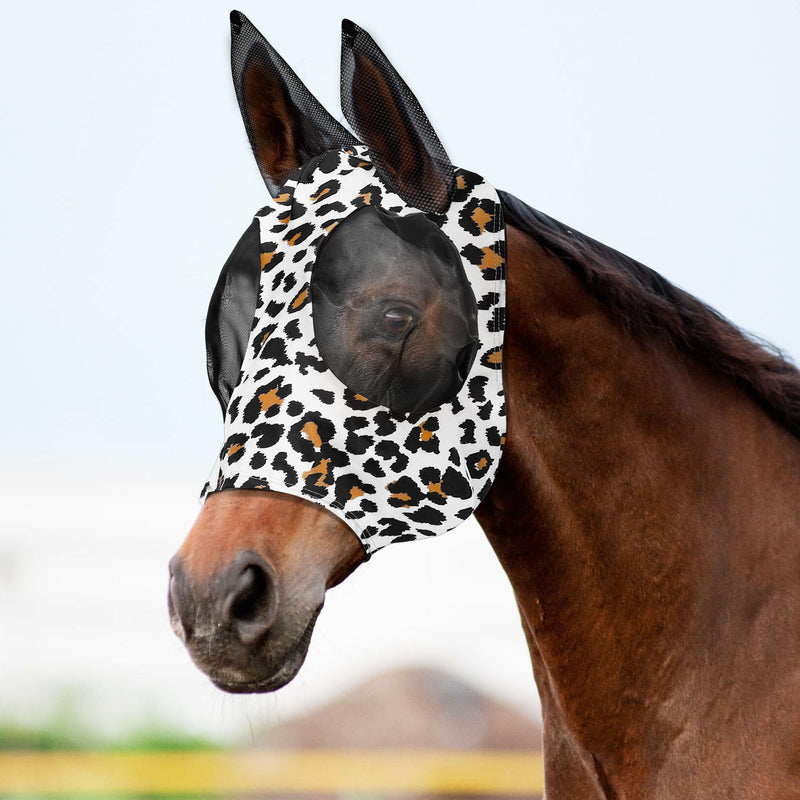 Horse Fly Mask, Softer Stretchy Fly Masks for Horses, Comfortable and Breathable Horse Fly Masks with Ears, Shade and Cooling to Protect The Horse's face from Disturbance, Leopard L - BeesActive Australia