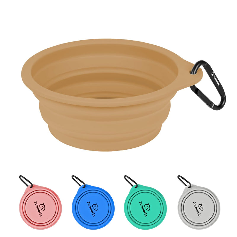 Portable Collapsible Dog Bowl, Food Grade Silicone, Large Capacity, Easy to Wash - Ideal for Outdoor Camping and Hiking, Suitable for Dogs, Cats, and Pets (Brown) Brown - BeesActive Australia