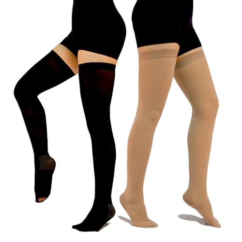 Thigh High 15-20 mmHg Compression Stockings 2 Pairs Ted Hose Socks M