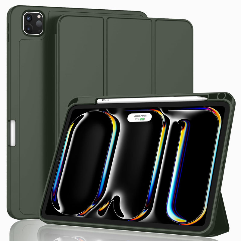 ZryXal New iPad Pro 13 Inch Case M4 (2024 Model, 7th Generation) with Pencil Holder, Smart iPad Case [Support Pencil Pro and Pencil (USB-C)], Support Touch ID and Auto Wake/Sleep (Dark Green) Dark Green - BeesActive Australia