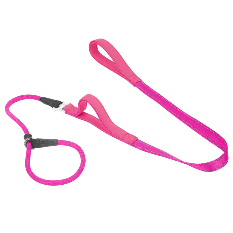 Slip Lead Dog Leash with Double Handle, Reflective Dog Training Leash [360° Swivel Anti-tangle] Heavy Duty Nylon Slip Leash and Collar for Large Medium Small Dogs No Pull Walking 5FT Hot Pink - BeesActive Australia