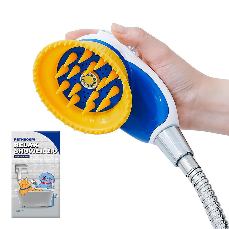 [PETHROOM] Pet Relaxing Grooming Brush Scrubber Shower Wash Head Attachment for Dogs and Cats Spa Washing & Bathing | Dog Cat Hair Deshedding Splash Shield | Massage Rubber Bath Tool - BeesActive Australia