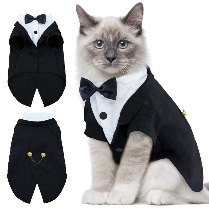 DENTRUN Cat Tuxedo Outfit, Sphynx Cat Costume Formal Suit with Bow Tie, Stylish Cat Shirt Fashion Apparel Fancy Clothes, Kitten Formal Attire Wedding Onesie Costume for Cats Only Large Black - BeesActive Australia